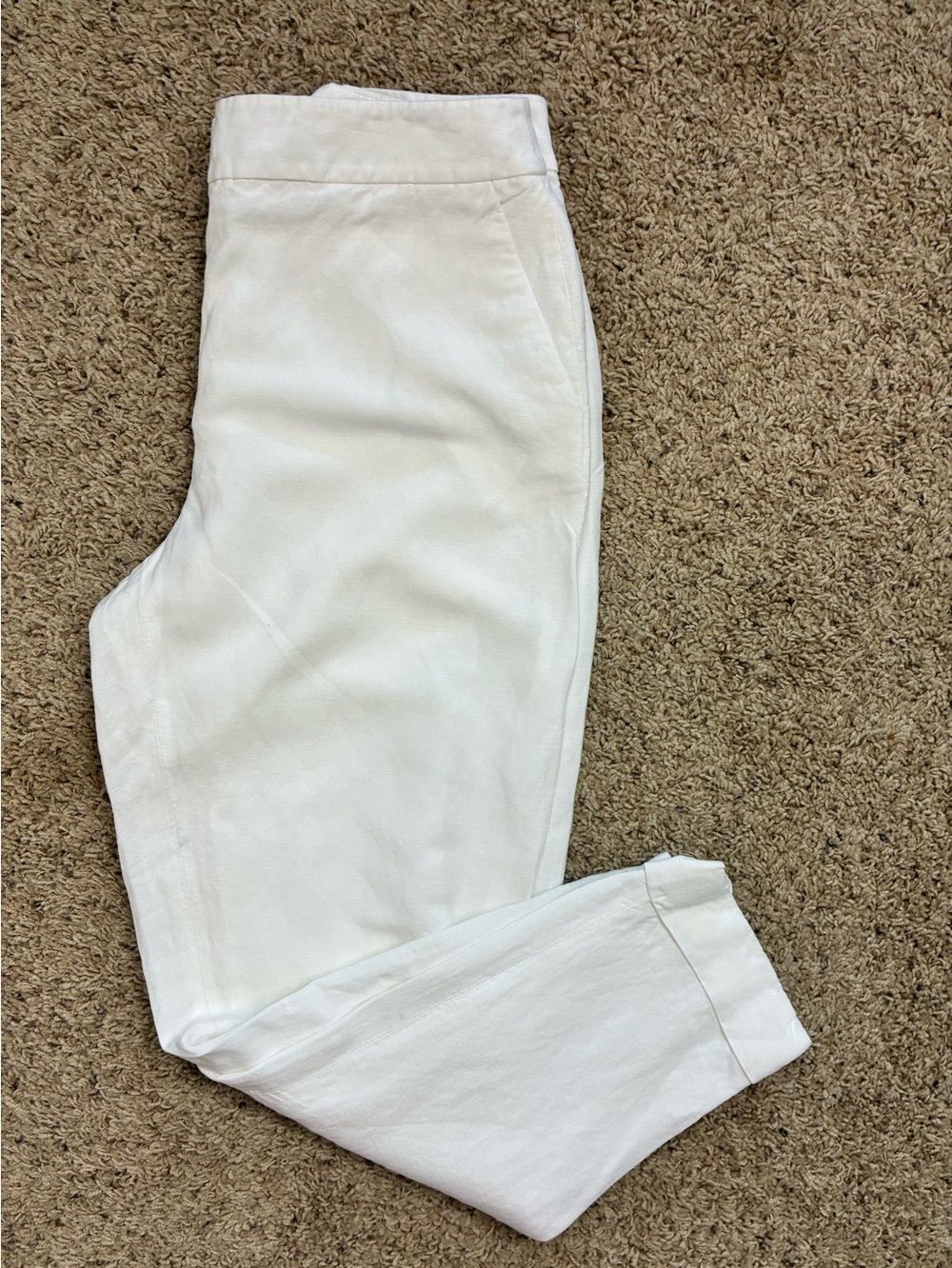 Calvin Klein White Linen Tailored Cropped Pants lined, w/pockets